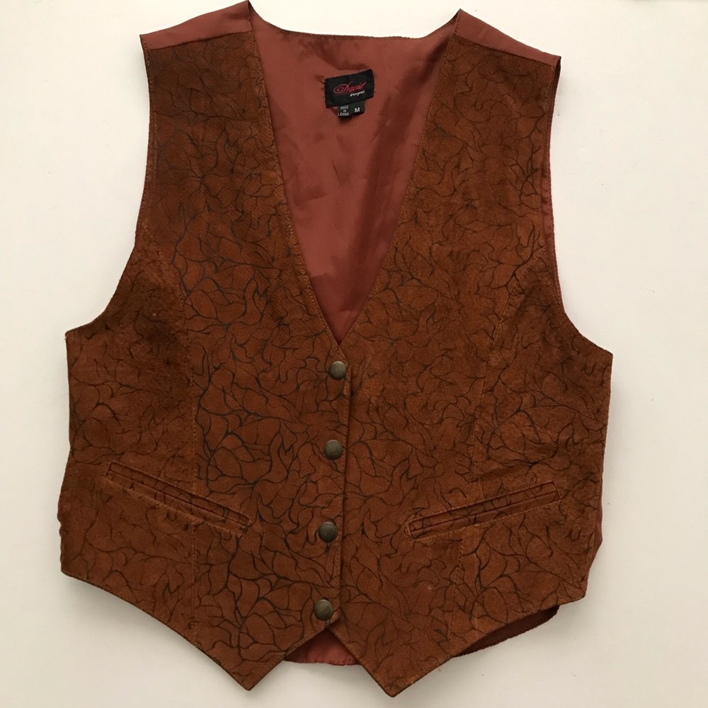 Women's Rust Pattern V-Neck Leather Vest